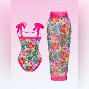 Tropical Floral Swimsuit and Cover-Up Set